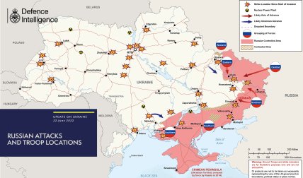 Карта боев в Украине за 22 июня