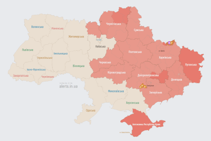 Карта, де зараз оголошено тривогу