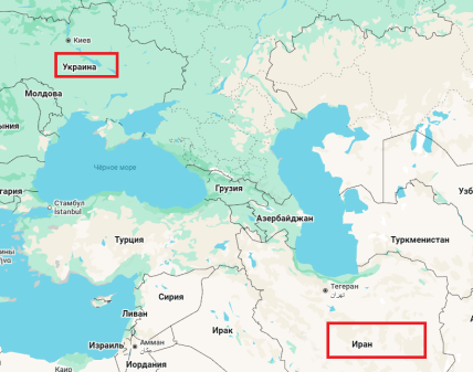 Іран та Україна на карті