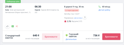 Цена билета на автобус Киев Харьков
