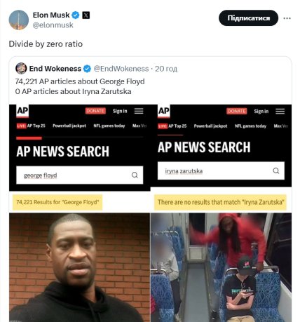 Вбивство Ірини Заруцької, реакція Ілона Маска