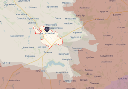 Константиновка на карте боевых действий DeepState 02.11.2025