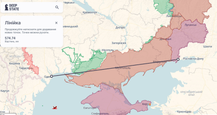 Відстань від Одеси до найближчого кордону з Росією. Фото: Карта Deep State