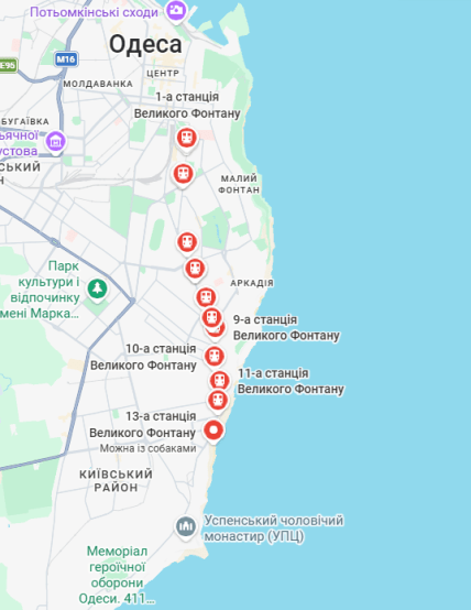 Станції Великого Фонтану, карта