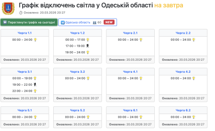 Графіки відключень в Одеській області 21 березня
