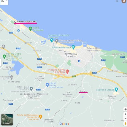 Мапа Італії, города Фанано та Мізано-Адріатико