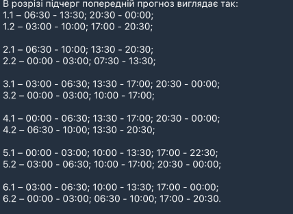 Графіки відключень у Миколаївській області 18 січня