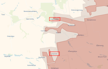 Новоселовка и Терновое на карте DeepState