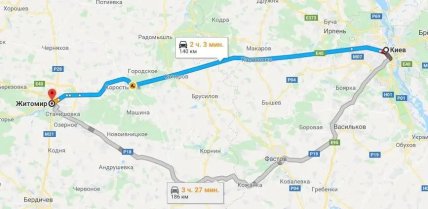 Траса Київ-Житомир на карті