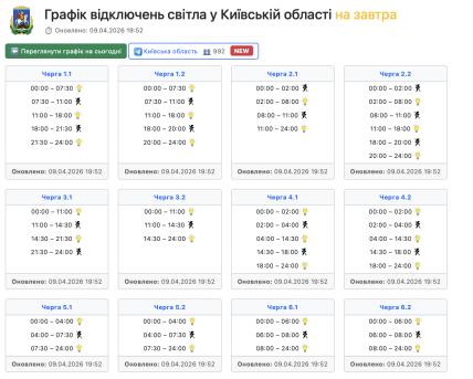 Графики отключений в Киевской области 10 апреля