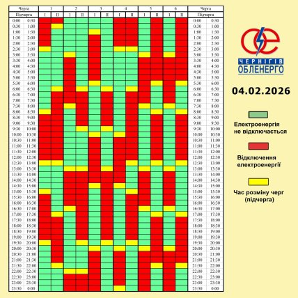 Графіки відключень у Чернігівській області 4 лютого