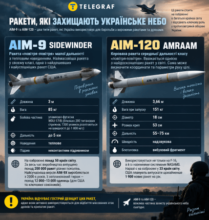 Ракеты AIM-120 и AIM-9 для истребителей F-16, характеристики