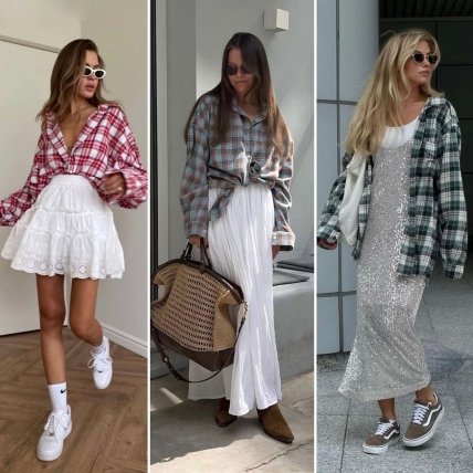 рубашка в клетку на девушках