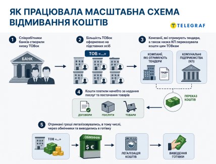 Схема відмивання коштів. Інфографіка зроблена з допомогою ШІ