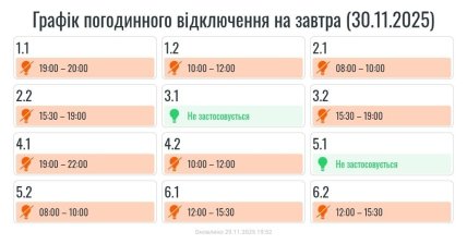 Графики отключений в Ивано-Франковской области 30 ноября