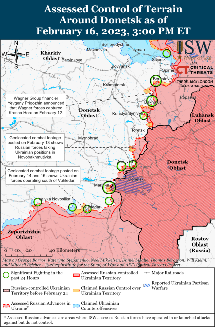 Map of battles in Donetsk region 17.02