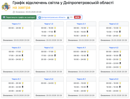 Графіки відключень у Закарпатській області 21 березня