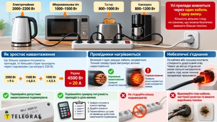 Одновременная работа мощной техники через удлинитель может превысить допустимую нагрузку на него