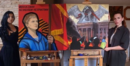 Федерика Васселли и Олега Бегма с работой к выставке "ResistenZa"