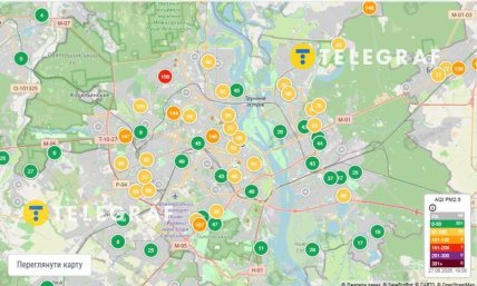 Карта качества воздуха в городе Киев