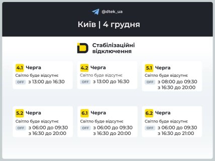 Графики отключений света в Киеве на 4 декабря