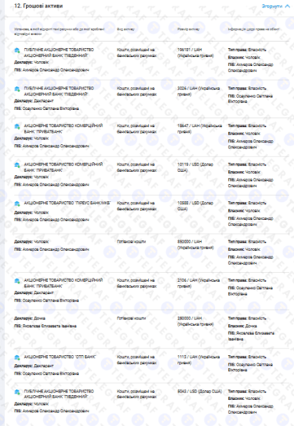 Скріншот декларації Світлани Осауленко