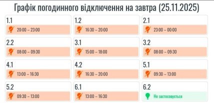 Графики отключения света в Ивано-Франковской области 25 ноября