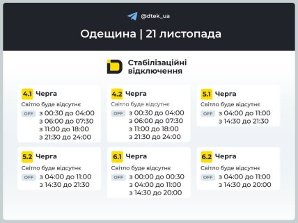 График отключения света в Одессе на 21 ноября, вторая часть