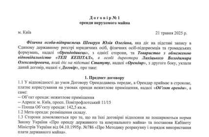 Договор аренды склада, 2025 год. Арендатор ООО "ТЕП Кепитал"