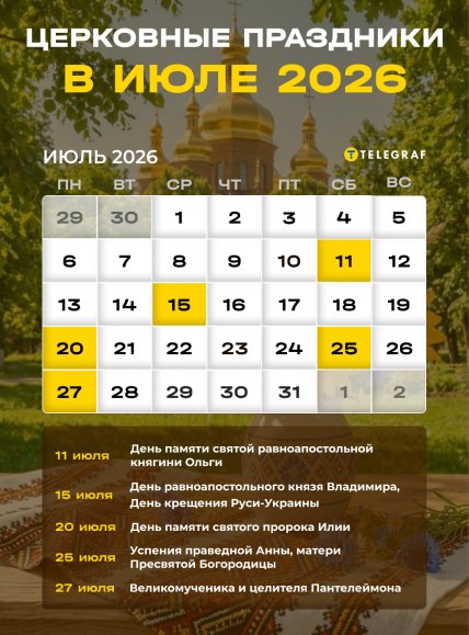 Церковный календарь на июль 2026 года