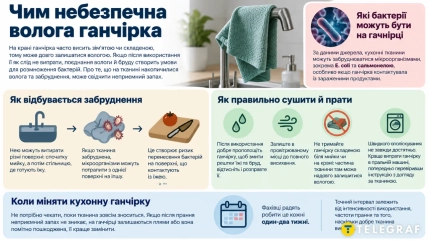 Влажная кухонная тряпка создает условия для размножения опасных бактерий