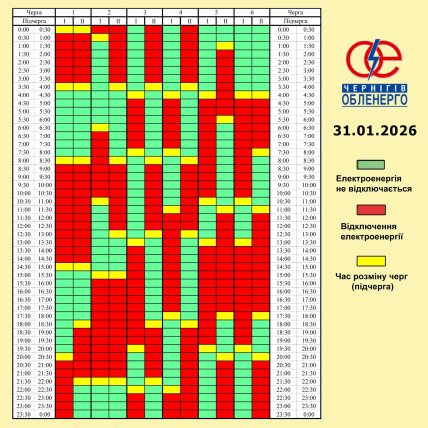 Графики отключений в Черниговской области 31 января