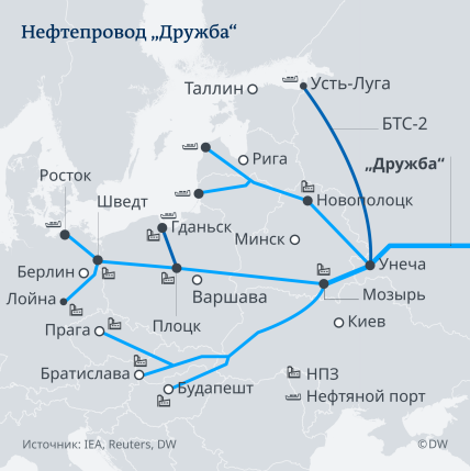 Карта нефтепровода дружба в европу