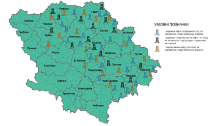 Карта видобутку газу та нафти в Полтавській області