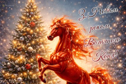 листівка з новим роком 2026 кінь на картинці