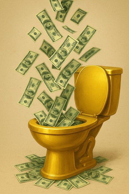 карикатура – доллары спускают в золотой унитаз