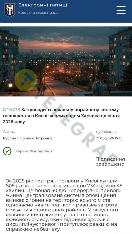 Петиция с призывом изменить систему оповещения в Киеве. Фото: "Телеграф"