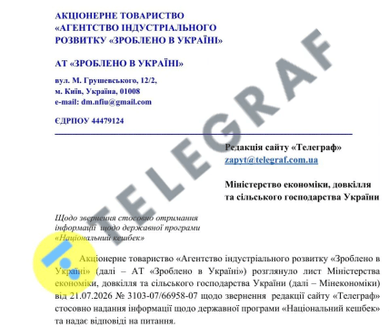 Агентство індустріального розвитку "Зроблено в Україні" відповіло на запит "Телеграфа"