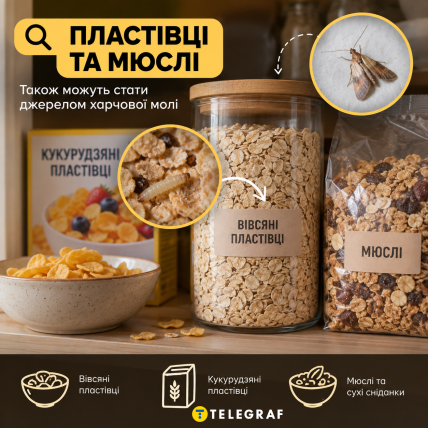 Пластівці та мюслі. Інфографіка: ШІ "Телеграф"