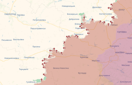 Карта DeepState, где идут бои за Покровск и у админграниц Днепропетровской области