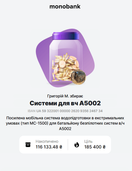 Банка со сбором средств, который распространил Алексей Арестович