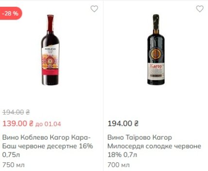 Цены на кагор