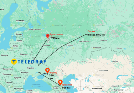 Расстояние до мест прилетов в Россию от Украины.