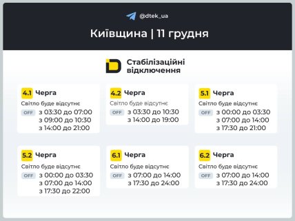Графики отключений в Киевской области 11 декабря