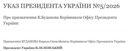 Указ про призначення Буданова на посаду голови ОП