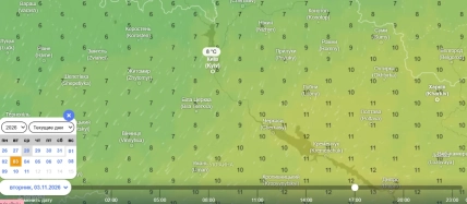 Карта Украины с названиями городов, числовыми отметками и линиями ветра