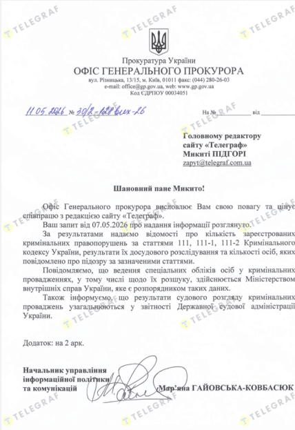 Відповідь Офіса генпрокура