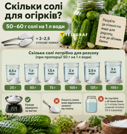 сколько соли нужно для рассола. Инфографика: ИИ "Телеграф"