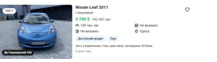 Цены на Nissan Leaf в Украине