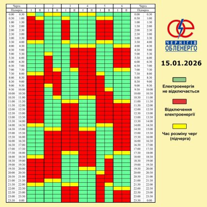 Графики отключений в Черниговской области 15 января